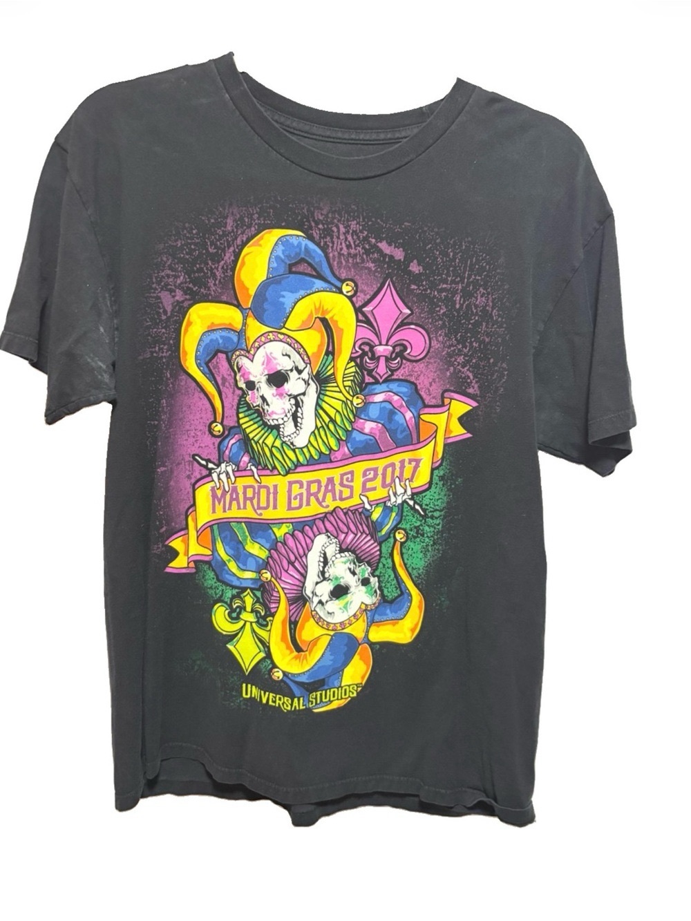 Universal Kids Black Mardi Gras 2017 Graphic Tee with Multicolor Jester Print